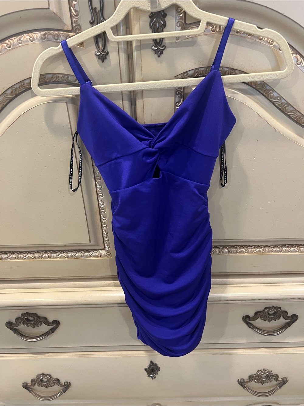 Katie J NYC Cobalt Blue Twist-Front Mini Dress-Size XS